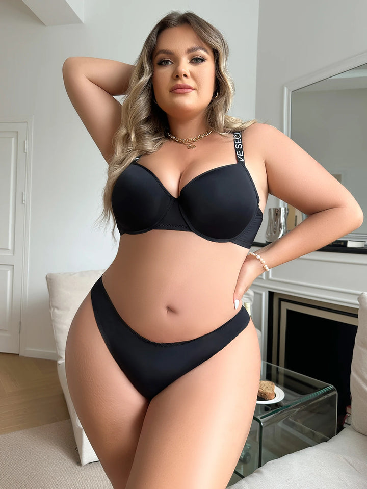 Black Plus Size Wraps Lifting Bra Set