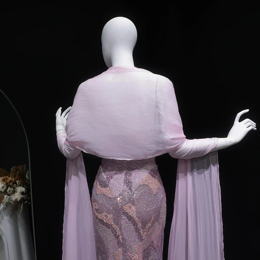 Resplendent Cape Sequined Arabic Party Gown