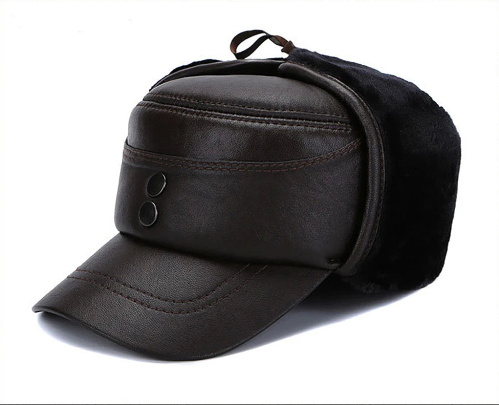 Stylish Ear Flap Men’s Leather Hat