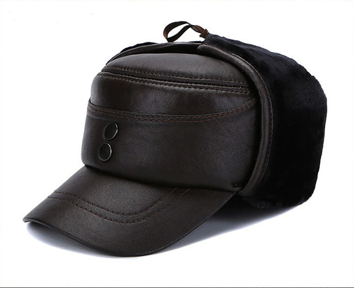 Stylish Ear Flap Men’s Leather Hat