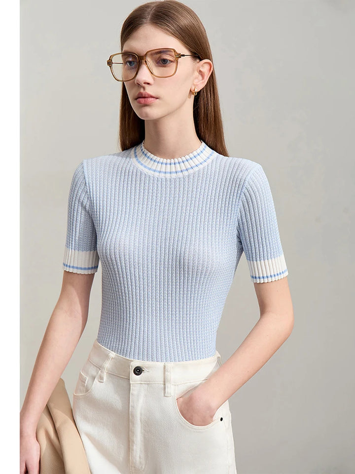 Short-sleeved Wool Slim Sweater