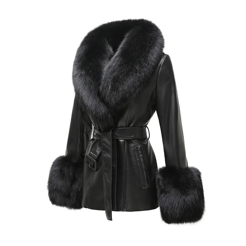 Fur Collar Real Leather Jacket
