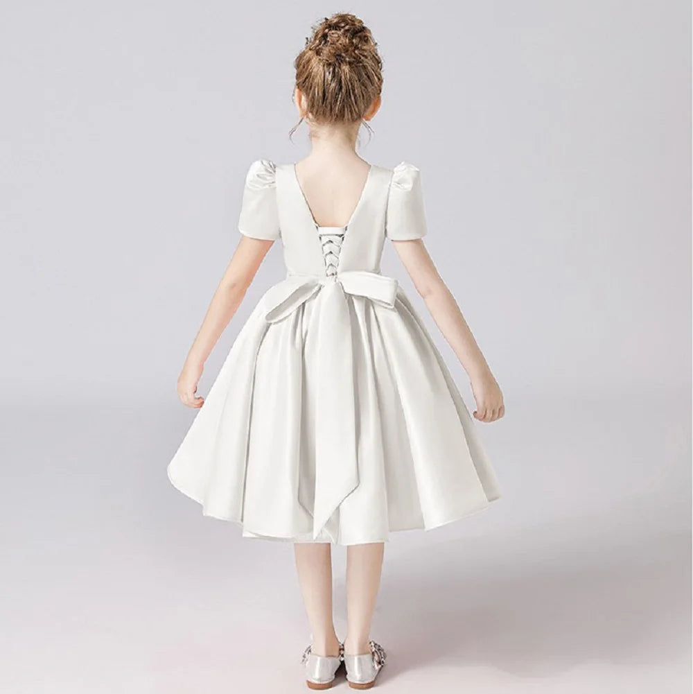 Elegant Square Collar Girl's Evening Dress