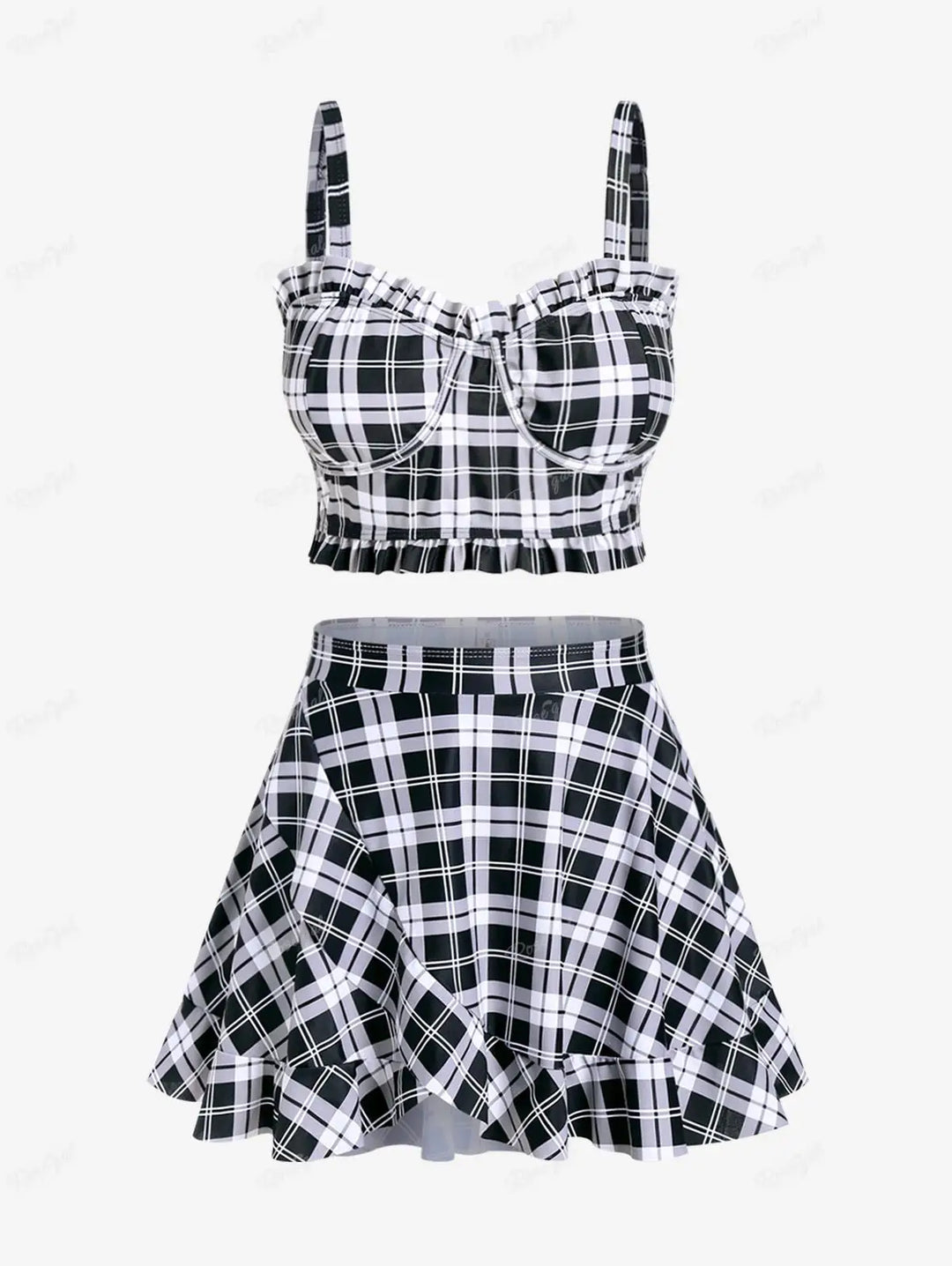 Refined Padded Plaid Three Piece Swimwear
