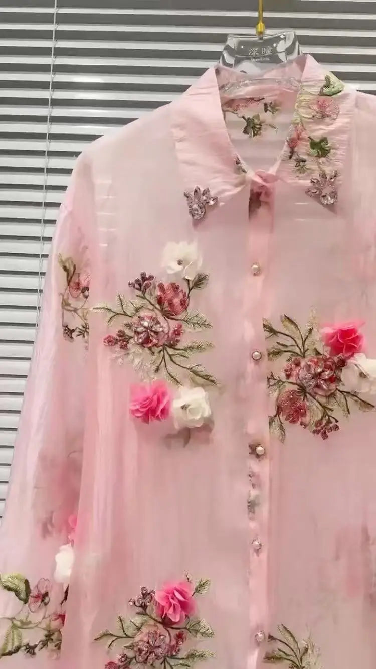Diamonds Flowers Embroidered Blouse
