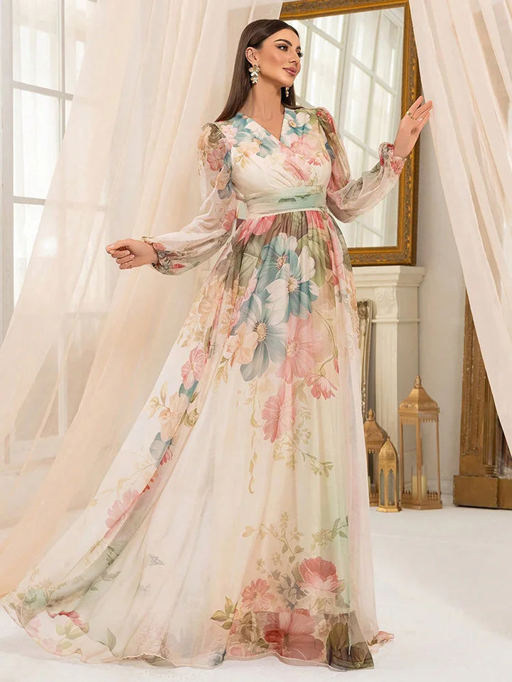 Beautiful Flower Print Maxi Dress