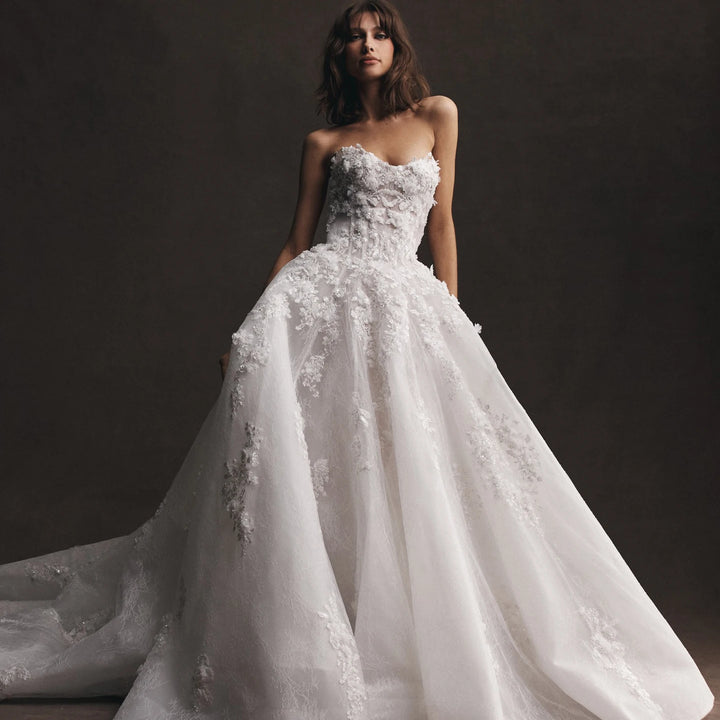 Sweet 3D Floral Applique Bridal Couture - With Veil