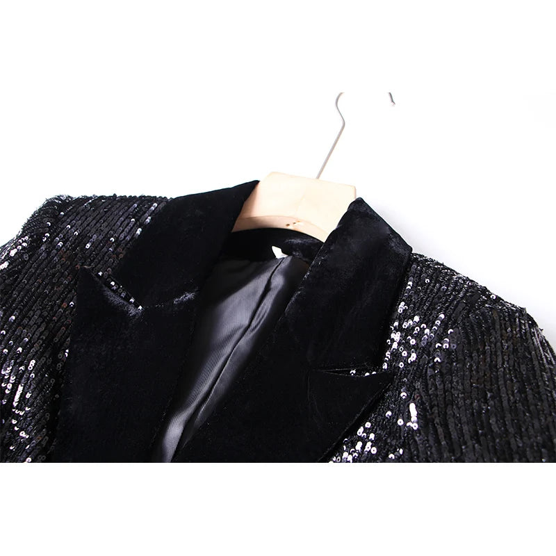 All-Sequin Double-Breasted Blazer