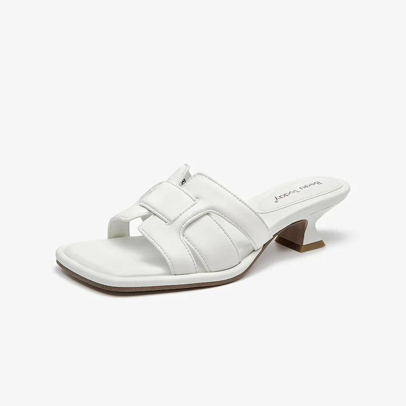 Sleek Woven Mid Heel Slippers