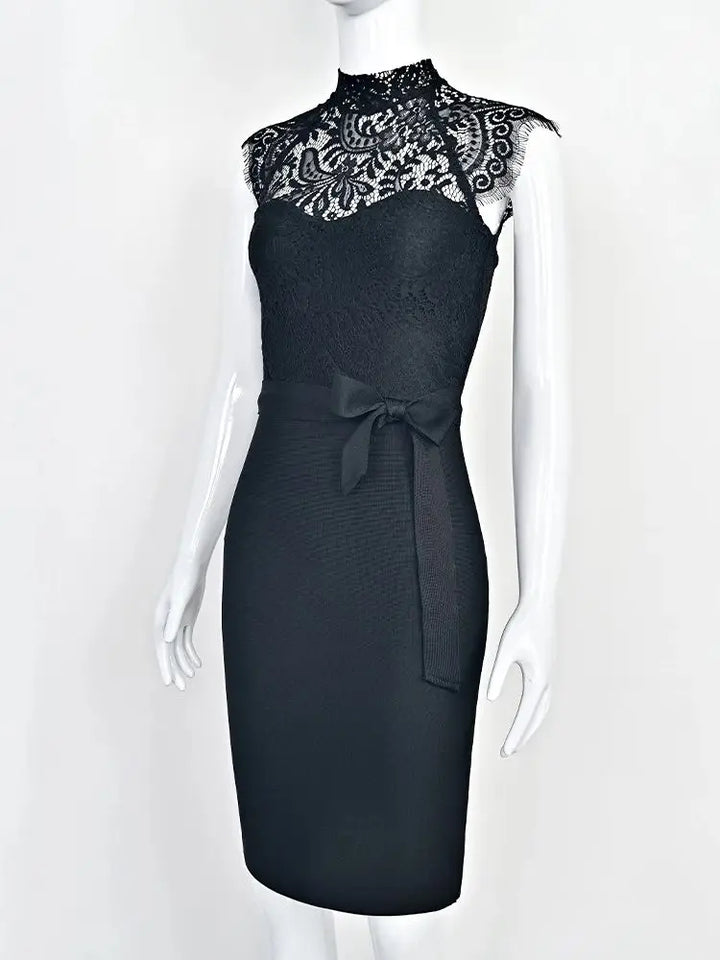 Elegant Lace Neck Evening Party Dress