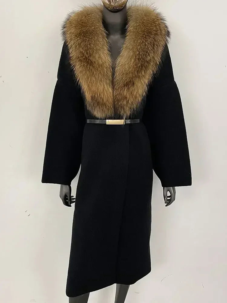Alluring Detachable Real Fur Collar Coat
