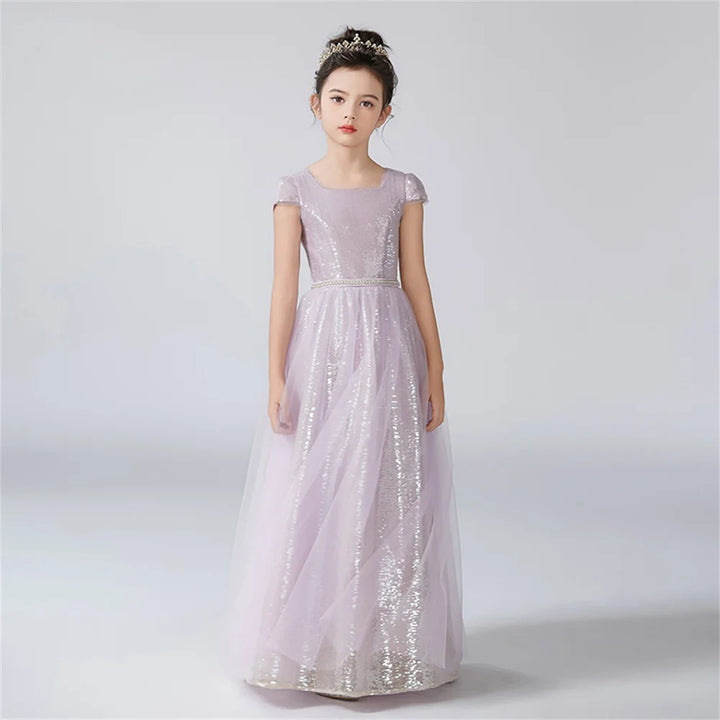 Cap Sleeves Shiny Sequin Princess Dress