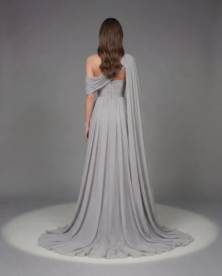 Elegant Draped High Split Evening Gown