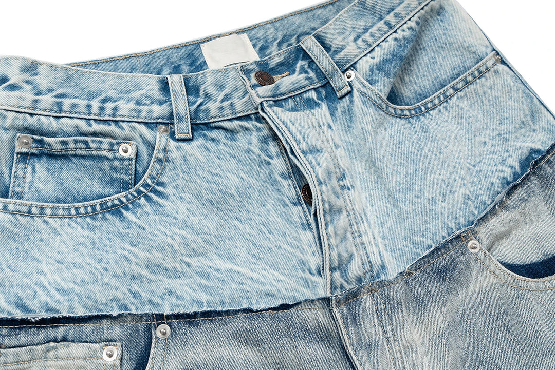 Fine Double Waist Denim Baggy Jeans Pants