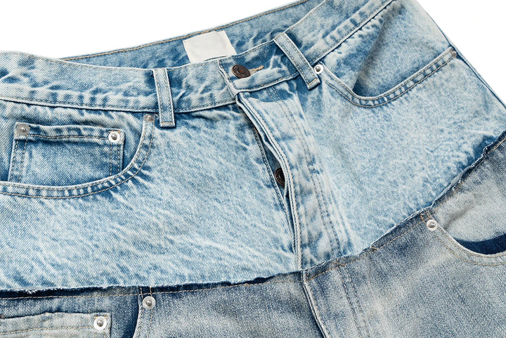 Fine Double Waist Denim Baggy Jeans Pants