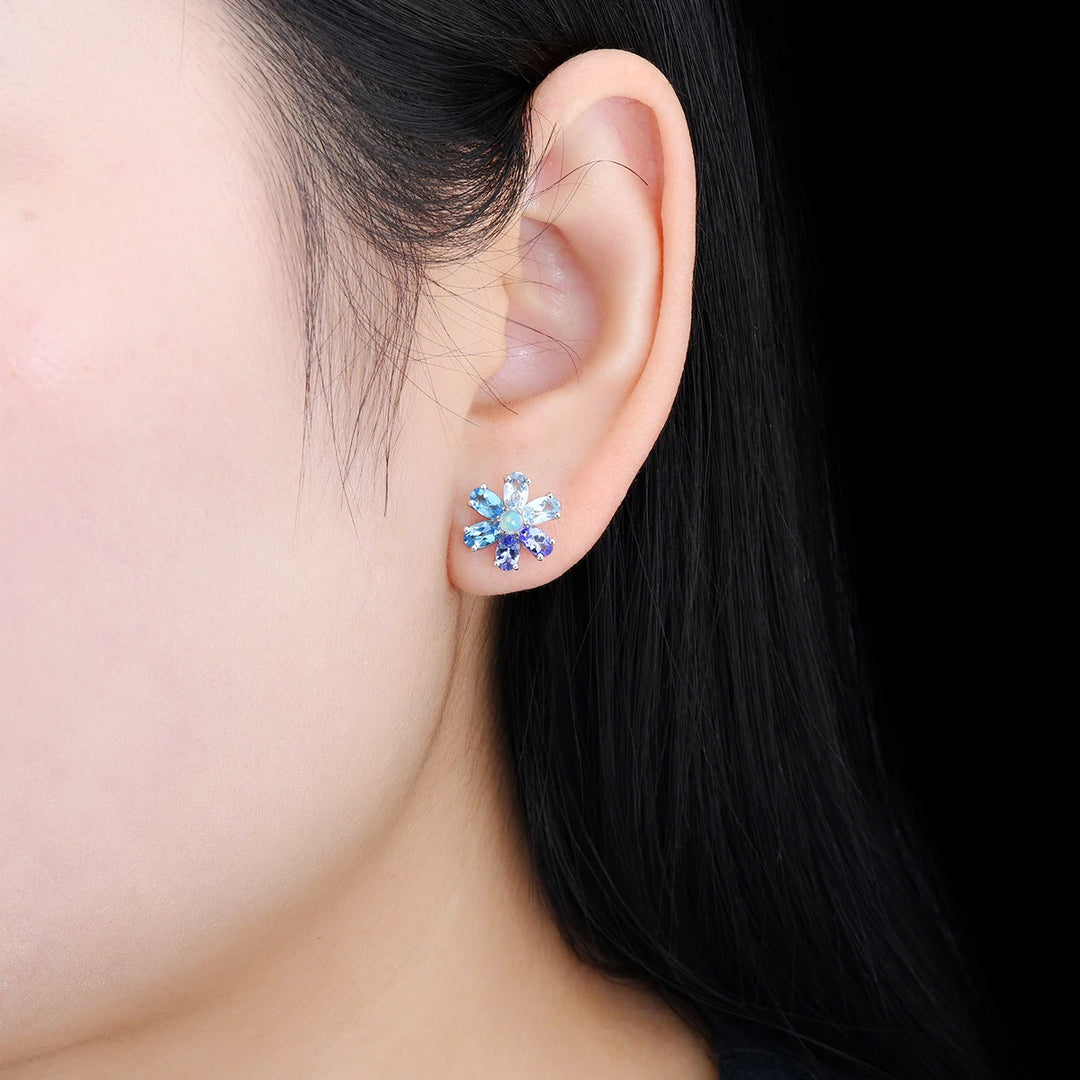 Romantic Opal Tanzanite Stud Earrings