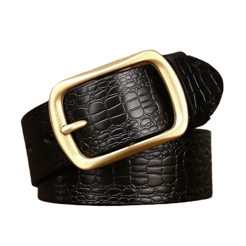 Premium Brass Buckle Cowhide Leather Belt