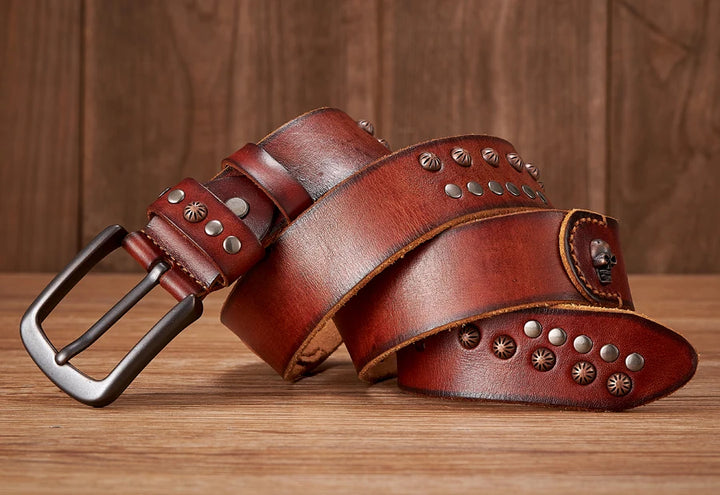 Retro Skull Punk Rivet Leather Belt