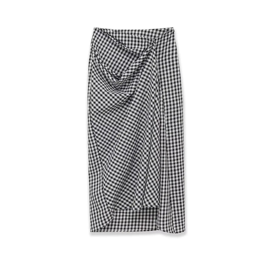 Luxury Draped Plaid Vintage Style Skirt