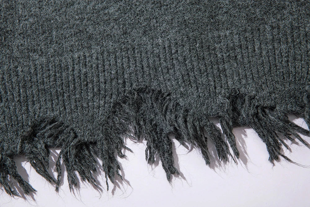 Comfortable Frayed Hem Ripped Knit Sweater