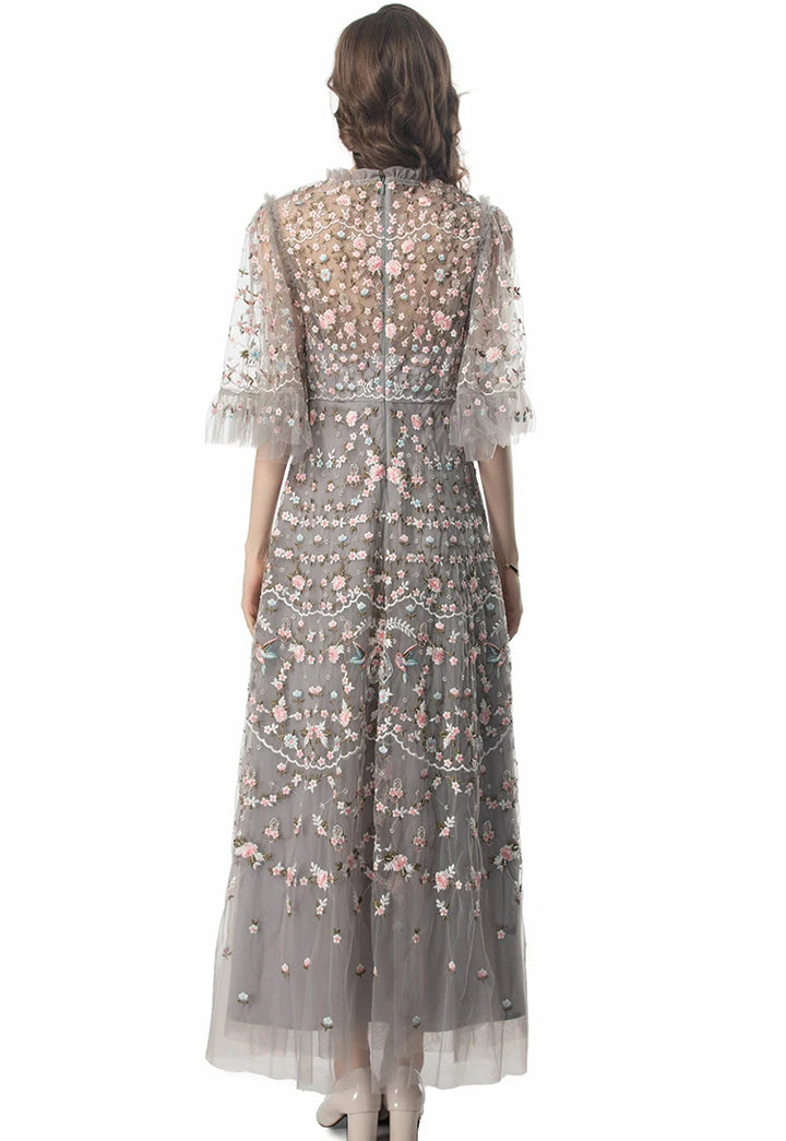 Beaded Flare Sleeves Temperament Dress