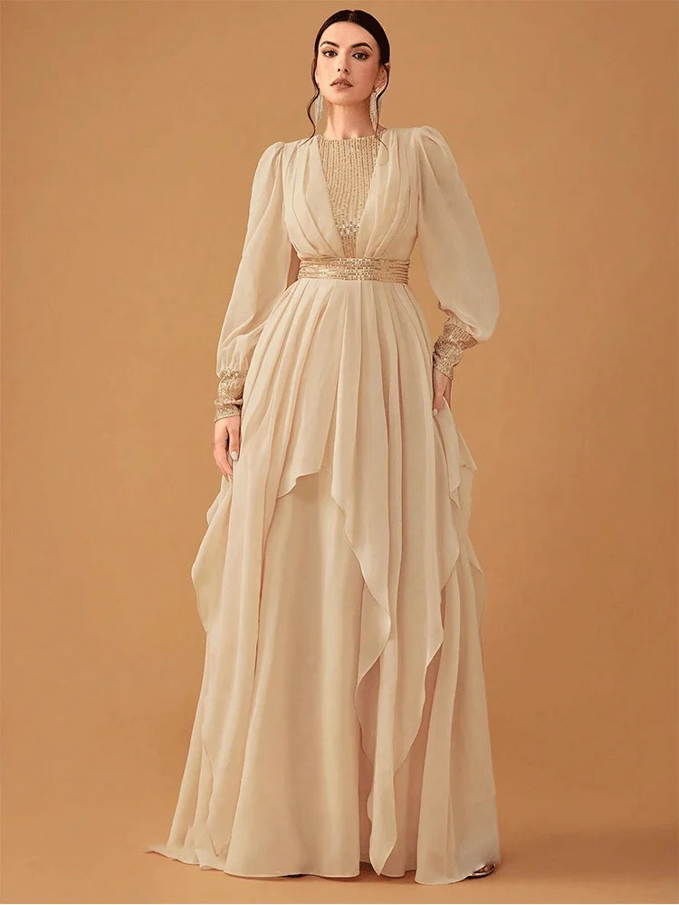 Glamorous Shiny Round Neck Evening Dress