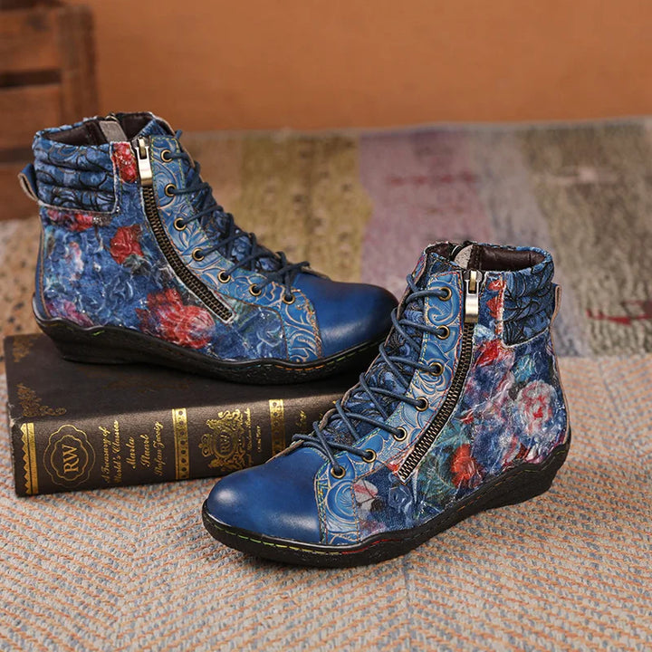 Glamorous Ethnic Flower Painting Boots