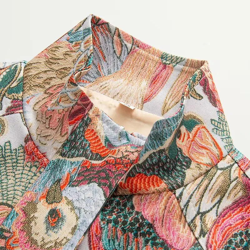 Vibrant Peacock Print Short Jacket