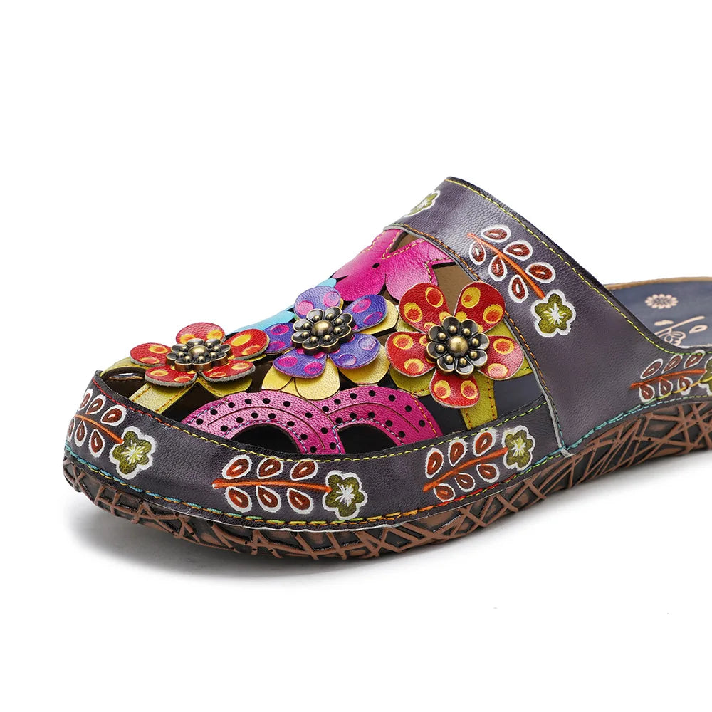 Luxury Hand-painted Flower Flat Slippers