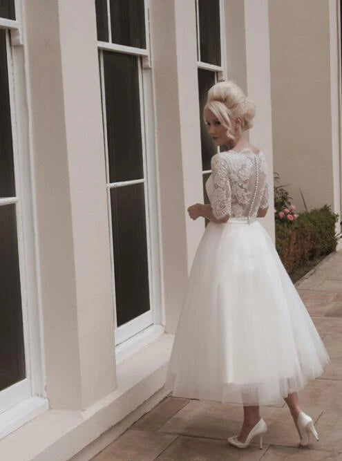 Graceful Lace Appliqué Short Bridal Dress