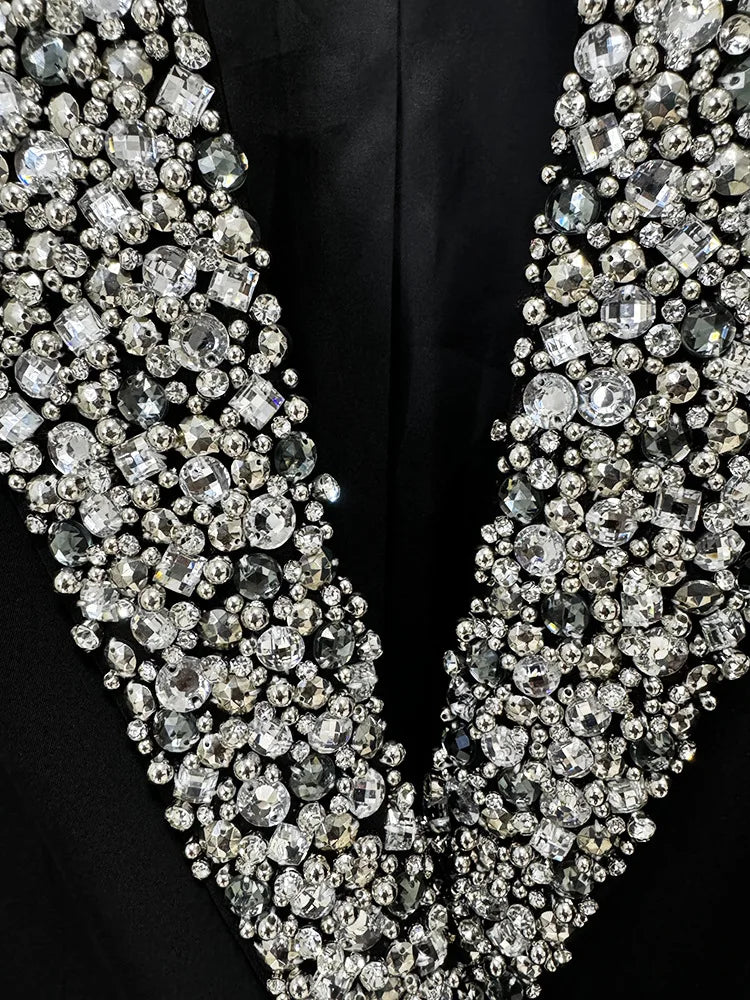 Notched Shiny Rhinestone Blazer