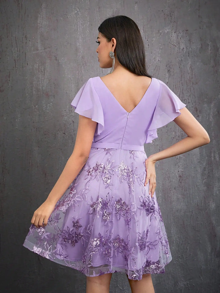 High-End Mesh Beaded Mini Dress