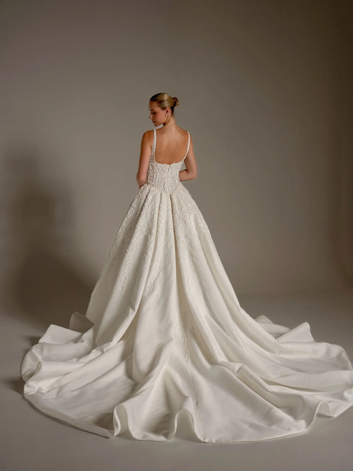 Romantic Beaded Square Neck Wedding Couture