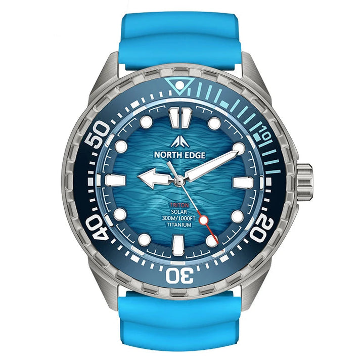 Titanium digital dive watch with blue dial and blue silicone strap