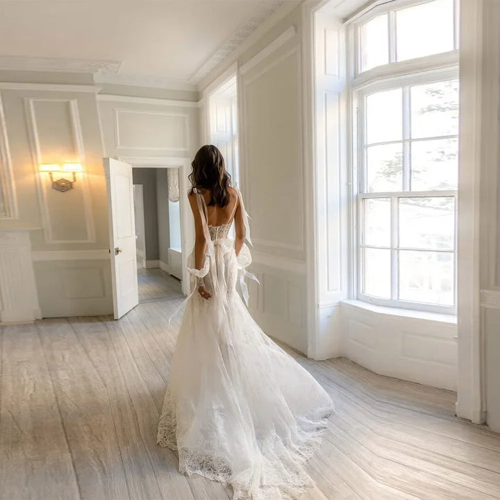 Graceful Appliqued Square Neck Wedding Dress