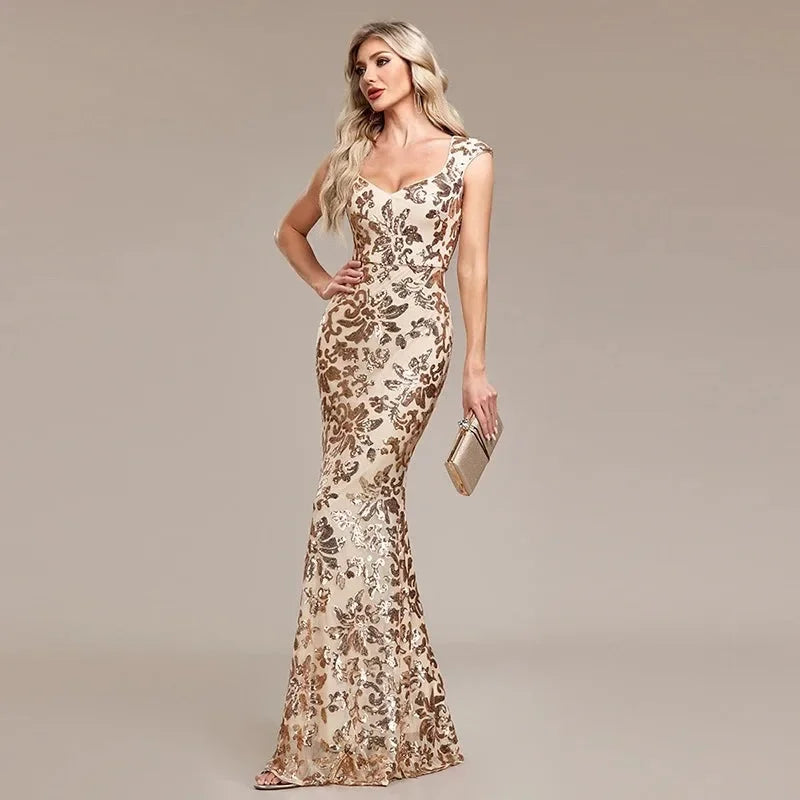 Formal Rose Gold Sequins Sweet Dress