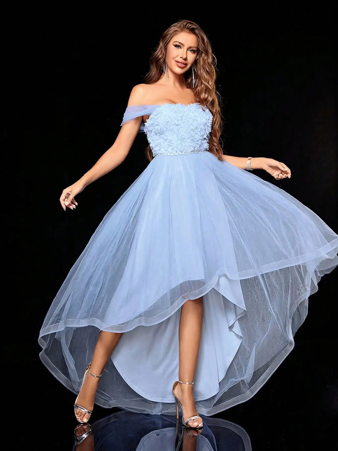 Graceful Double-layer Mesh Swing Dress