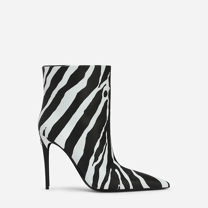 Black and White Stripe Women's Ankle Boots