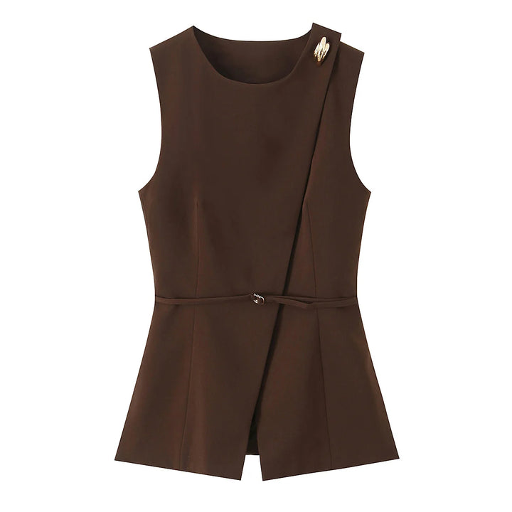 Sweet O-Neck Wrap Belted Vest