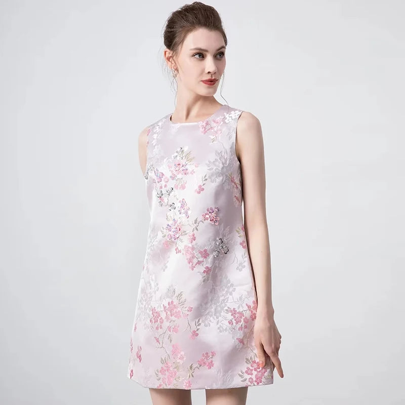 Floral Sequin Embroidered Mini Dress