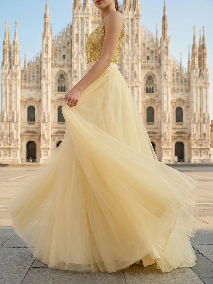 Sweet Tulle Beaded Formal Party Gown