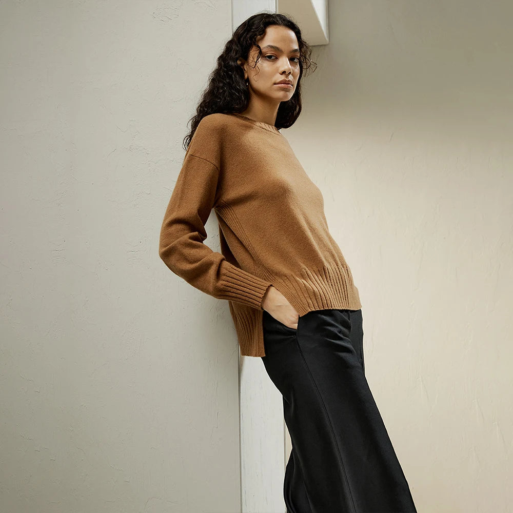 Crew Neck Side Slit Sweater