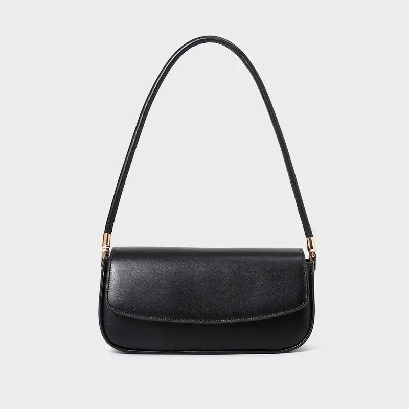 Sleek Leather Hobo Baguette Bag