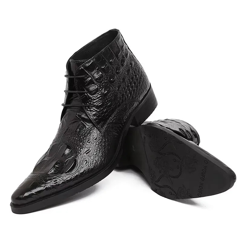 Premium Pointed Toe Cowhide Dress Boots