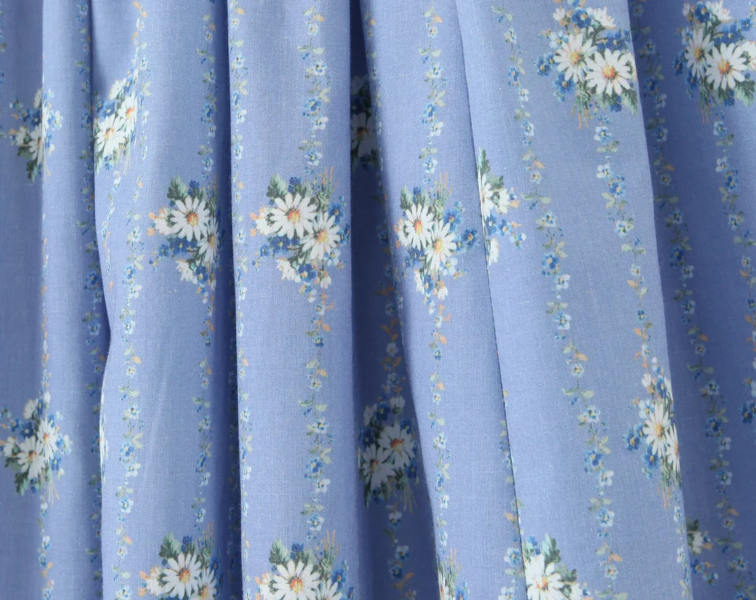 Blue daisy-print pleated tiered skirt panel