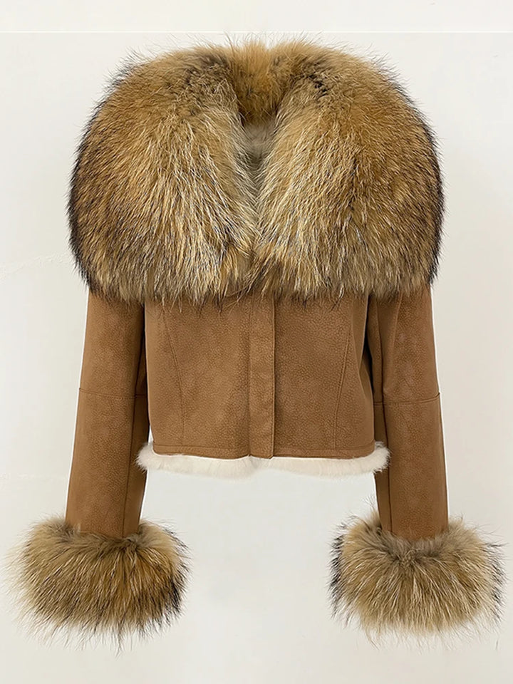 Luxurious Suede Real Warm Fur Short Coat