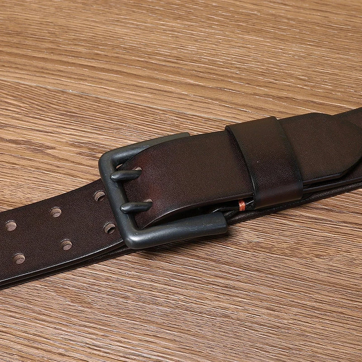 Double Pin Buckle Cowhide Leather Belt