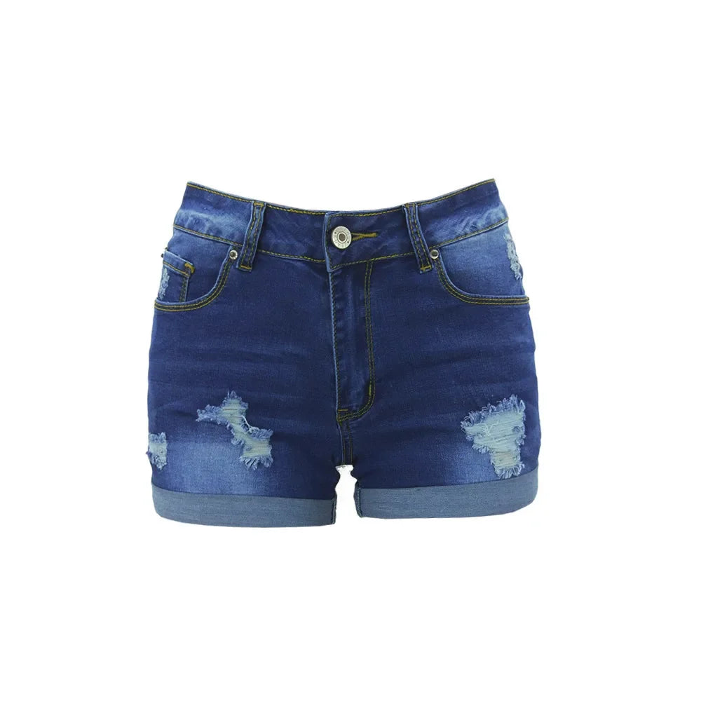 Sleek Washed Ripped Denim Shorts