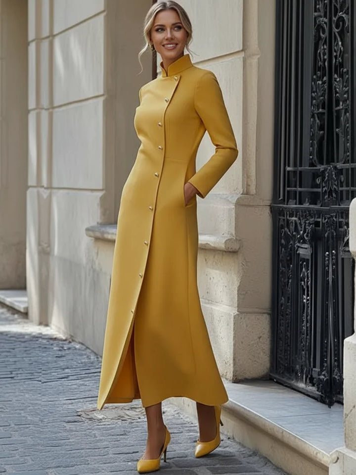 Stylish Diagonal Buttoned Maxi Dress