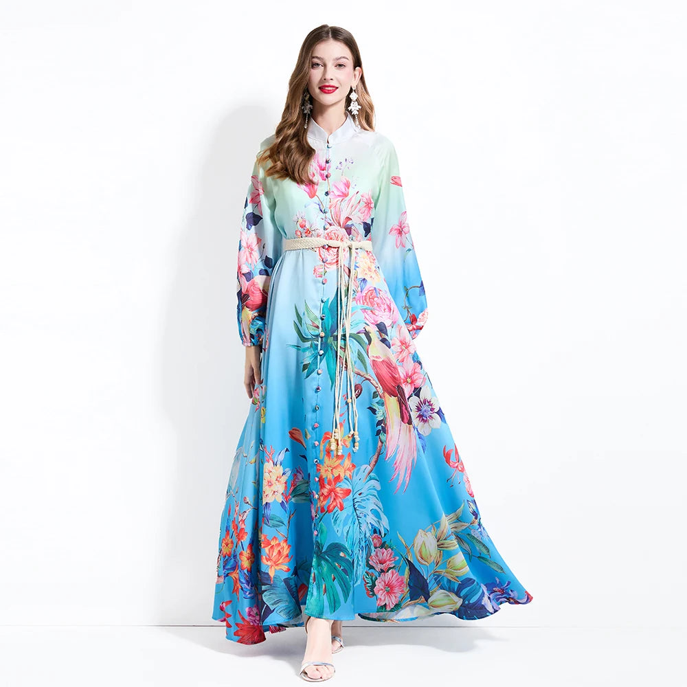 Regal Stand Collar Maxi Gown